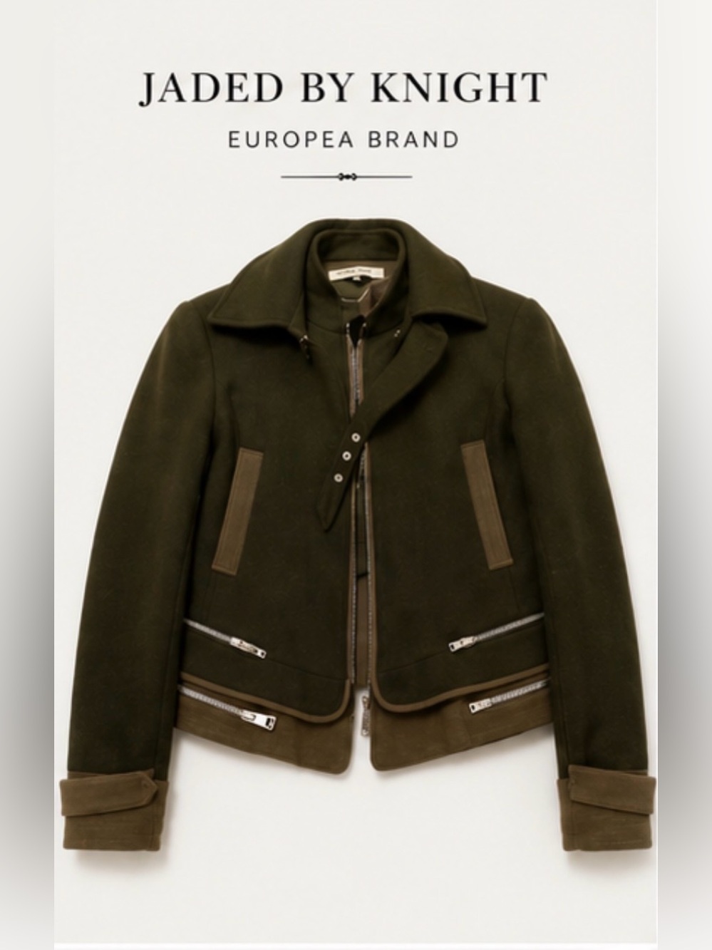 Jaded By Knight Olive Green Designer Jacket | European Luxury Moto Coat